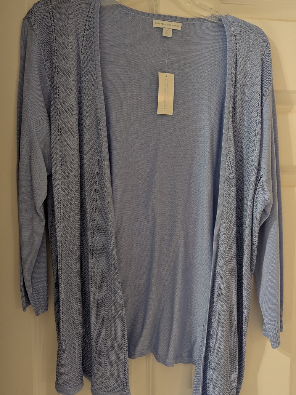 New York & Company Light Blue Open-Front Knit Cardigan